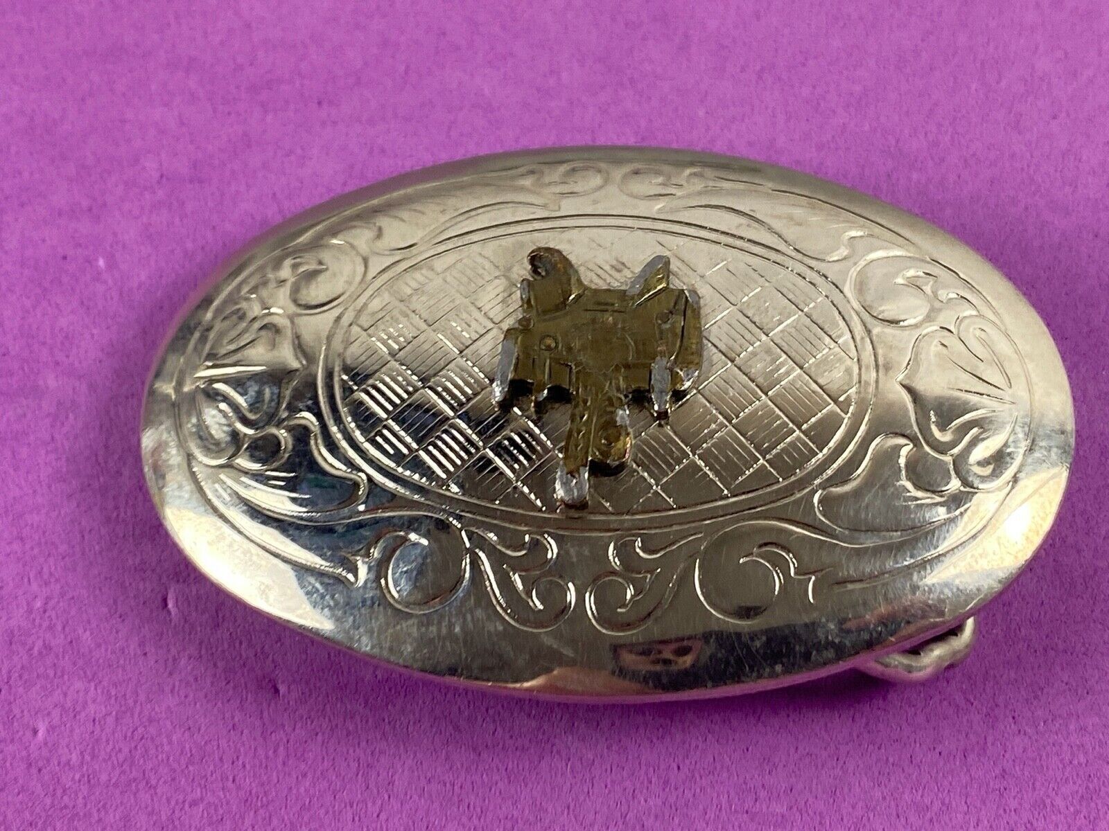 Vintage Horse Saddle Western Belt Buckle - Two Tone - Quality! Usa Made 