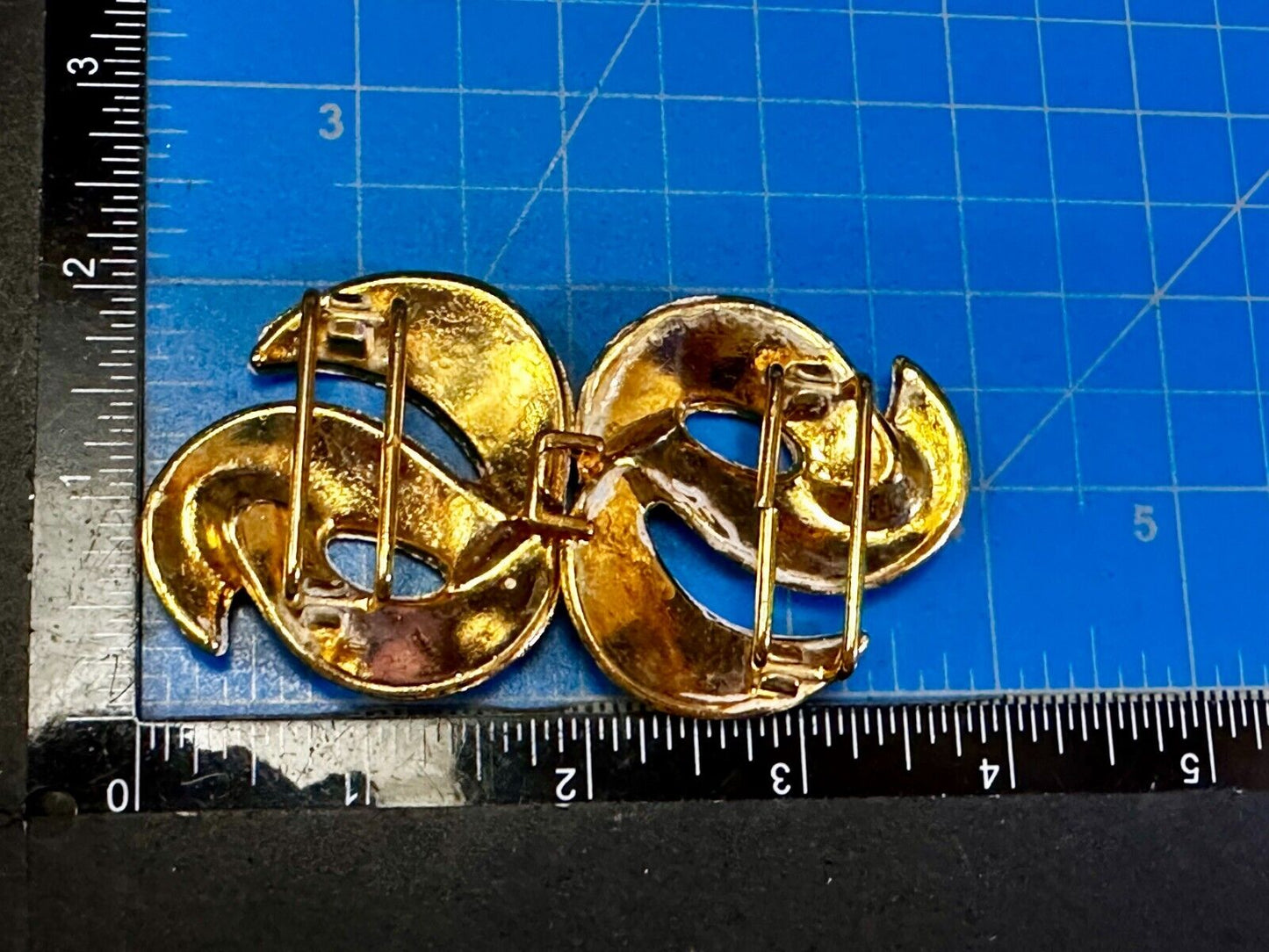 Two Piece Interlocking Swirl Pattern 4" Wide Gold Tone Vintage Belt Buckle