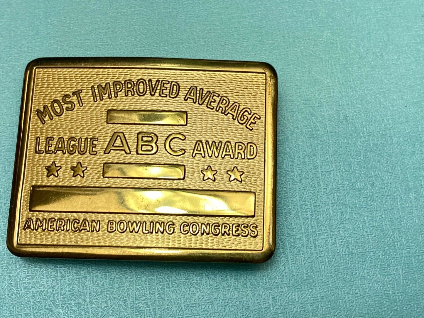 ABC Bowling League Award - NOT engraved most improved trophy NOS  belt buckle