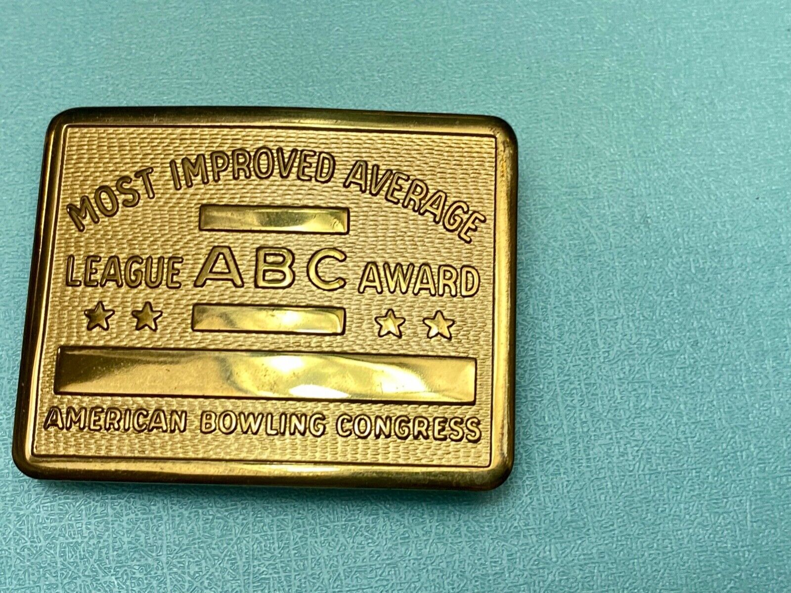 ABC Bowling League Award - NOT engraved most improved trophy NOS  belt buckle