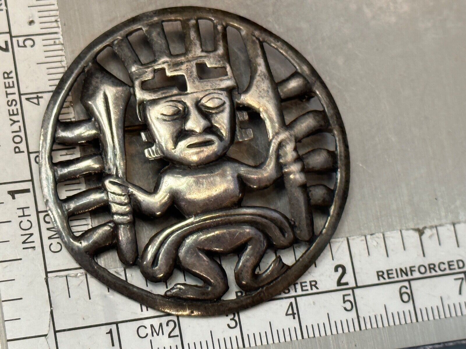 Tribal Chief Man Figure   Aztec?  unknown to me! Sterling Brooch Pin