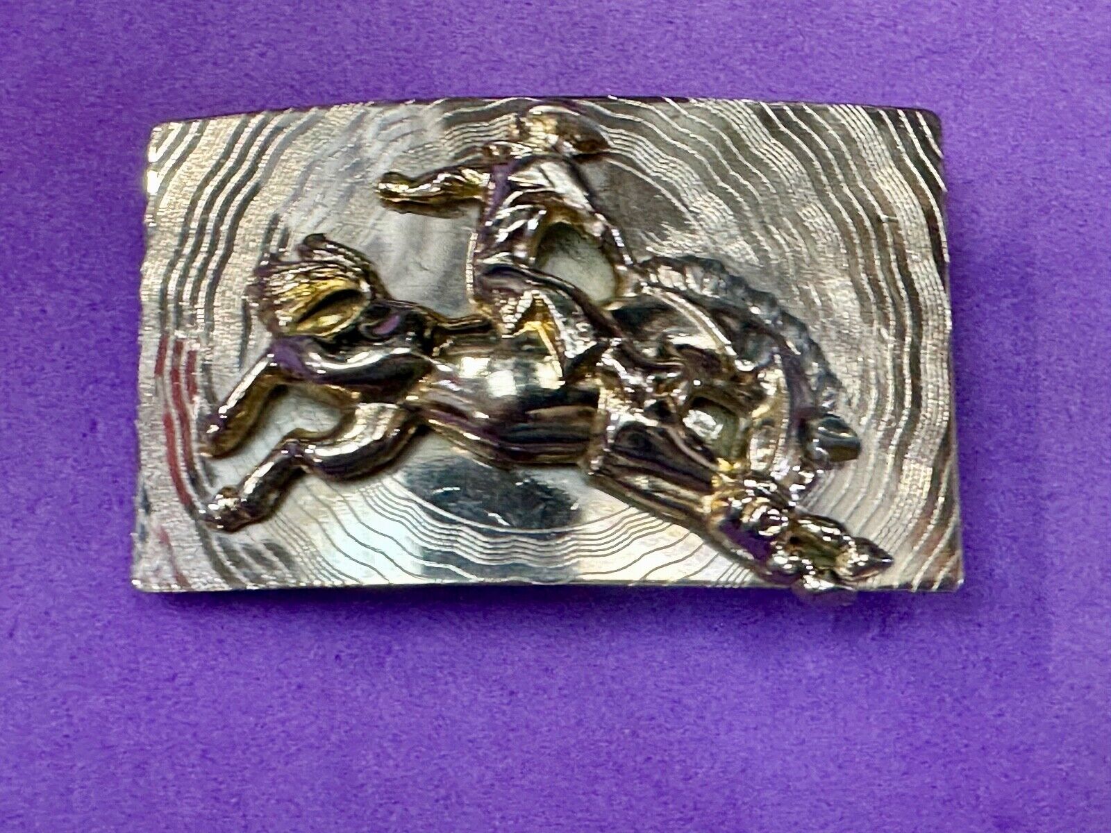 Trippy! Cowboy Saddle Bronc Horse Rider western Impact style belt buckle. - RARE
