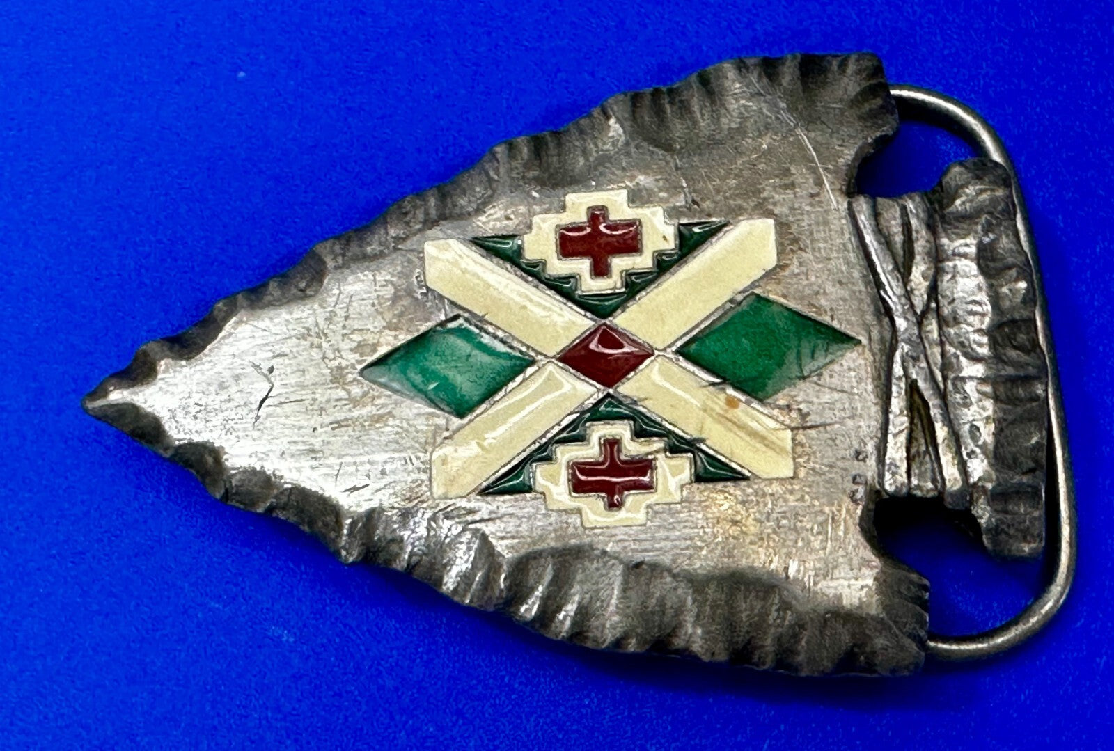 Arrowhead Native American Tribal Art Pattern VTG 1991 Siskiyou Belt Buckle U-92