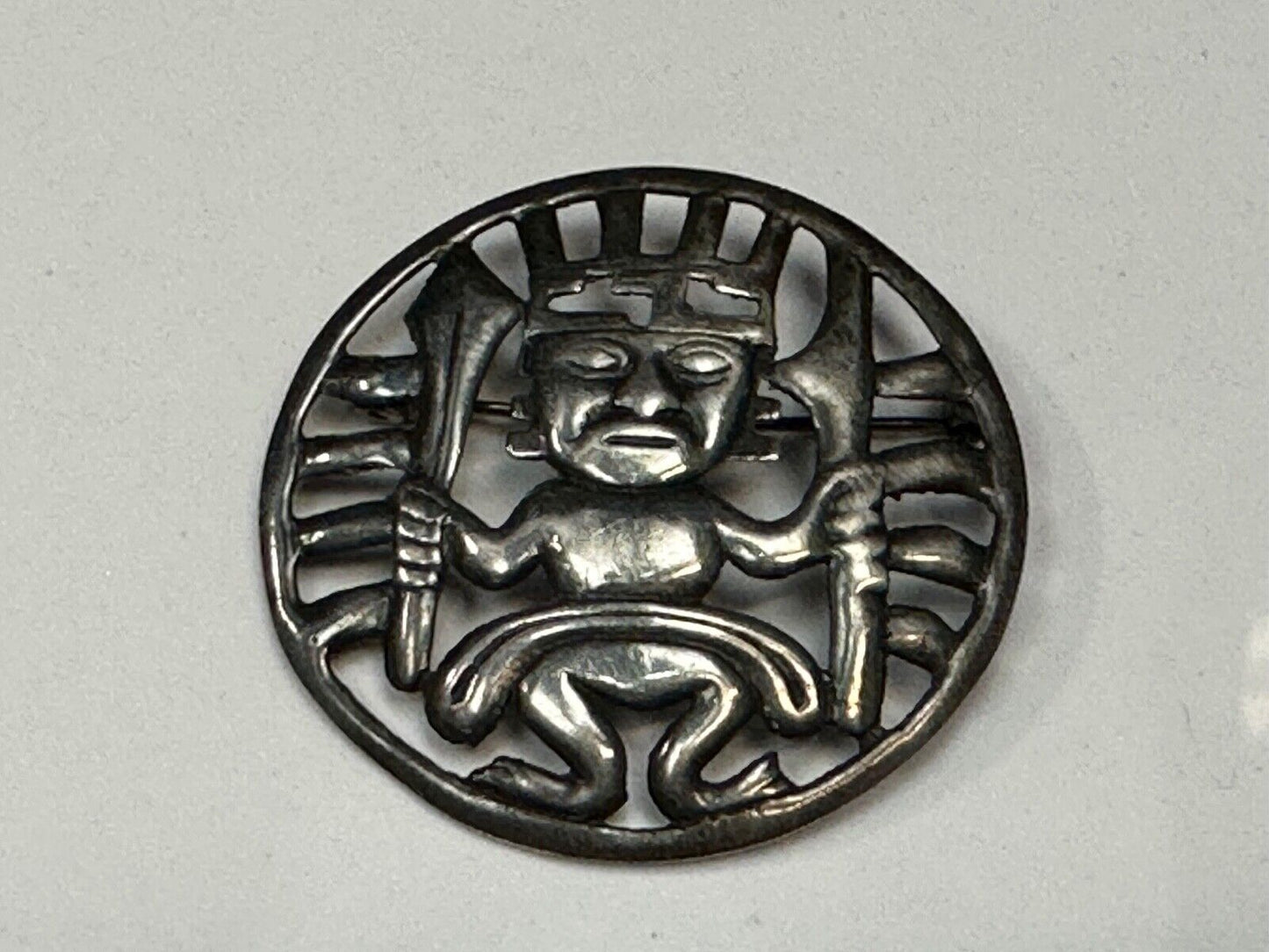 Tribal Chief Man Figure   Aztec?  unknown to me! Sterling Brooch Pin