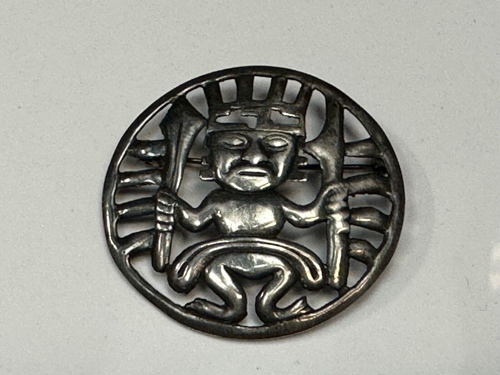 Tribal Chief Man Figure   Aztec?  unknown to me! Sterling Brooch Pin