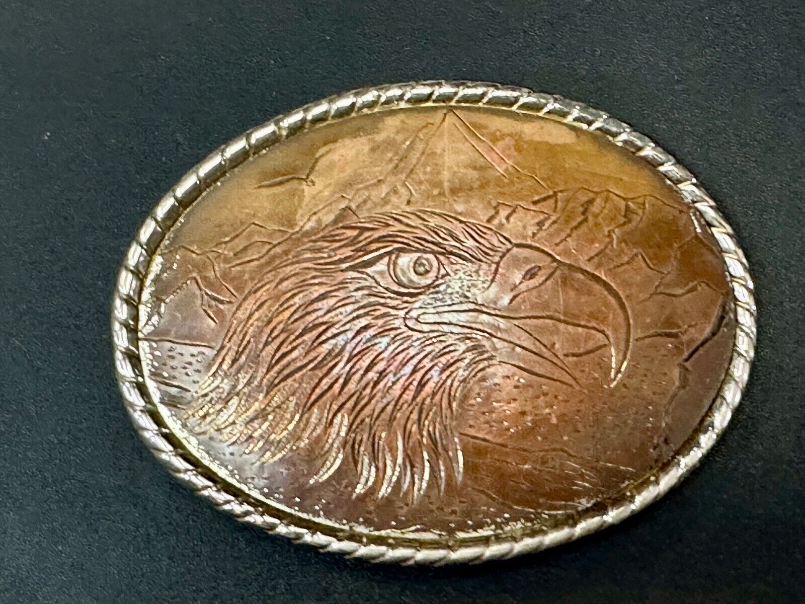 American Bald Eagle Brown Color Oval Patriotic Belt Buckle Made in USA marked W