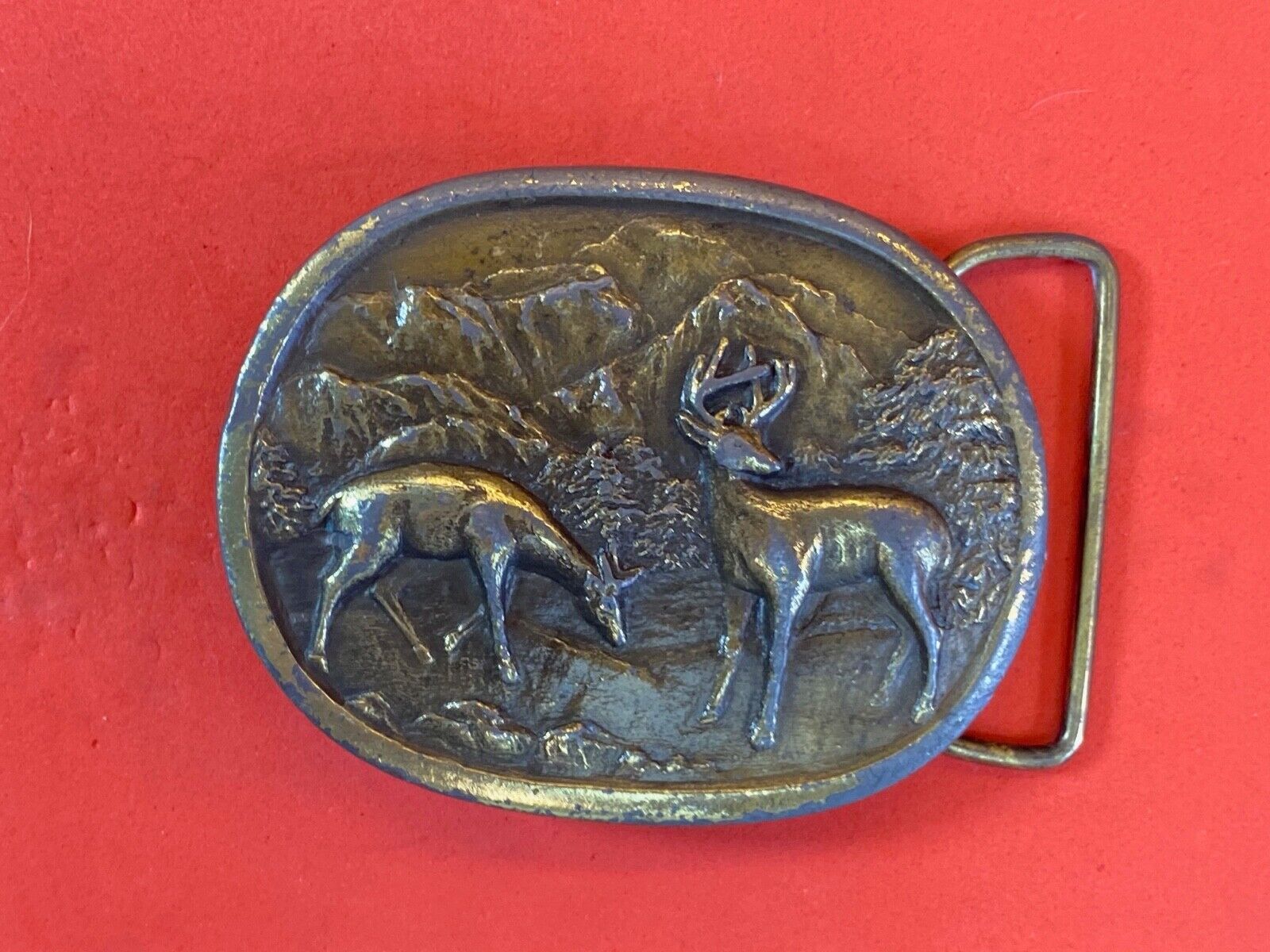 Two Deer Brass Tone Or Real? Metal Craft Belt Buckle 