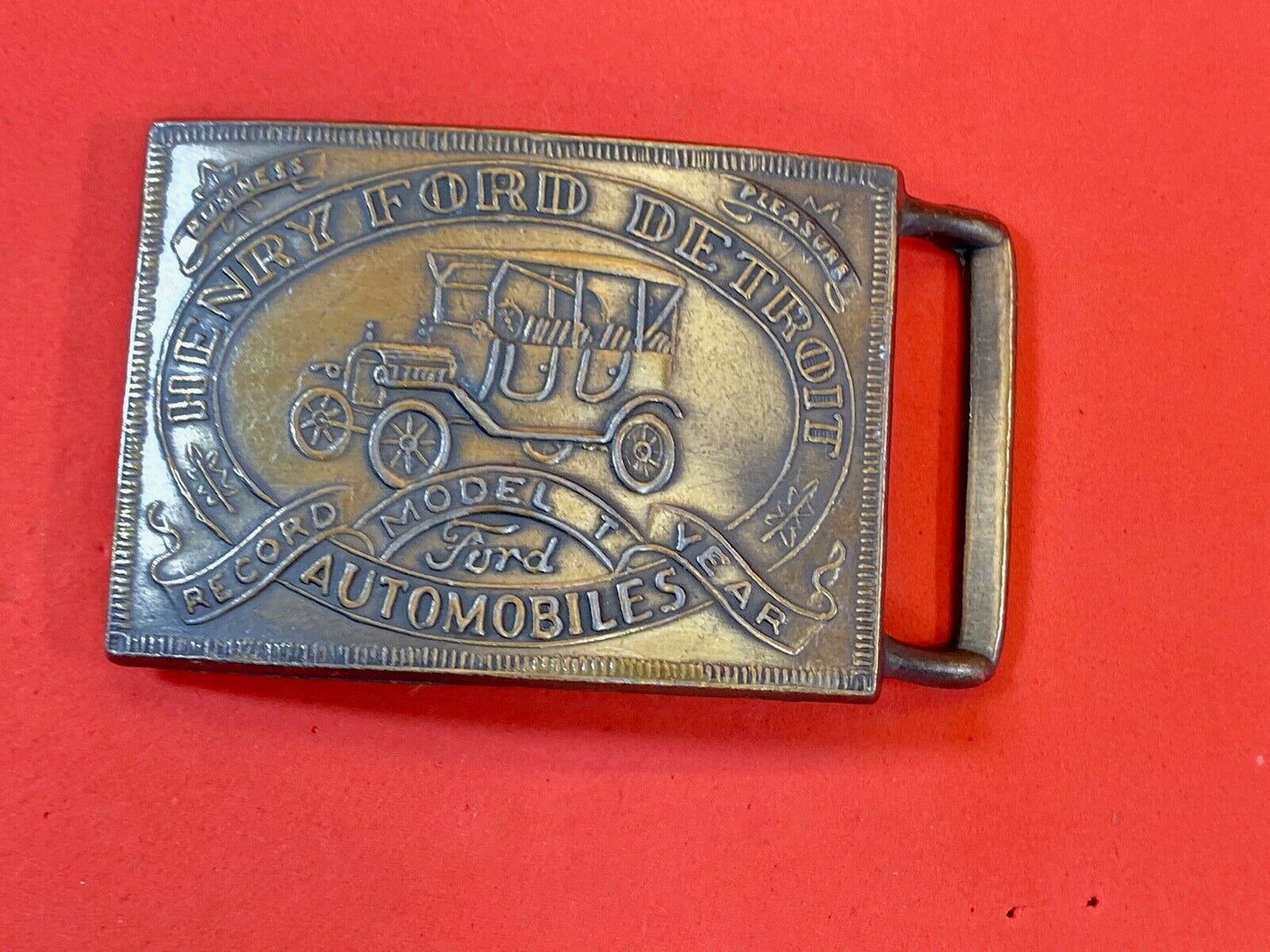Vintage Henry Ford Detroit Automobiles Metal Belt Buckle     Model T Antique 