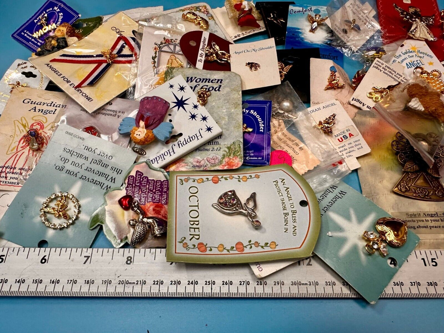 Around 40 Angle NOS Religious Brooches Pins Resale Bulk Lot Junk Drawer Grab Bag