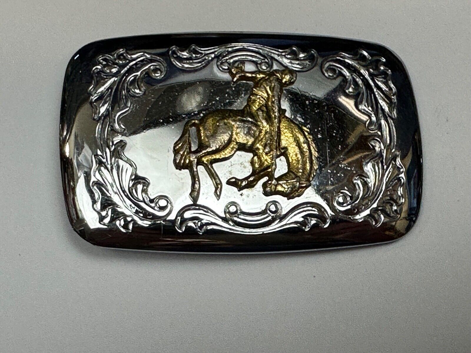 Vintage END of the trail Horse Cowboy hat off Vintage two tone belt buckle