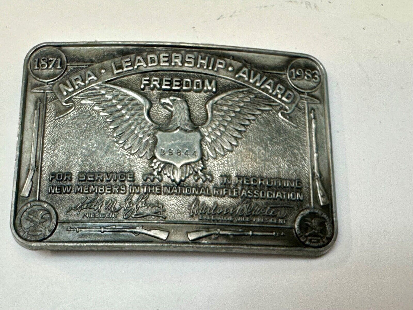 1871-1983 NRA Leadership Award Freedom Numbered Engraved Belt Buckle