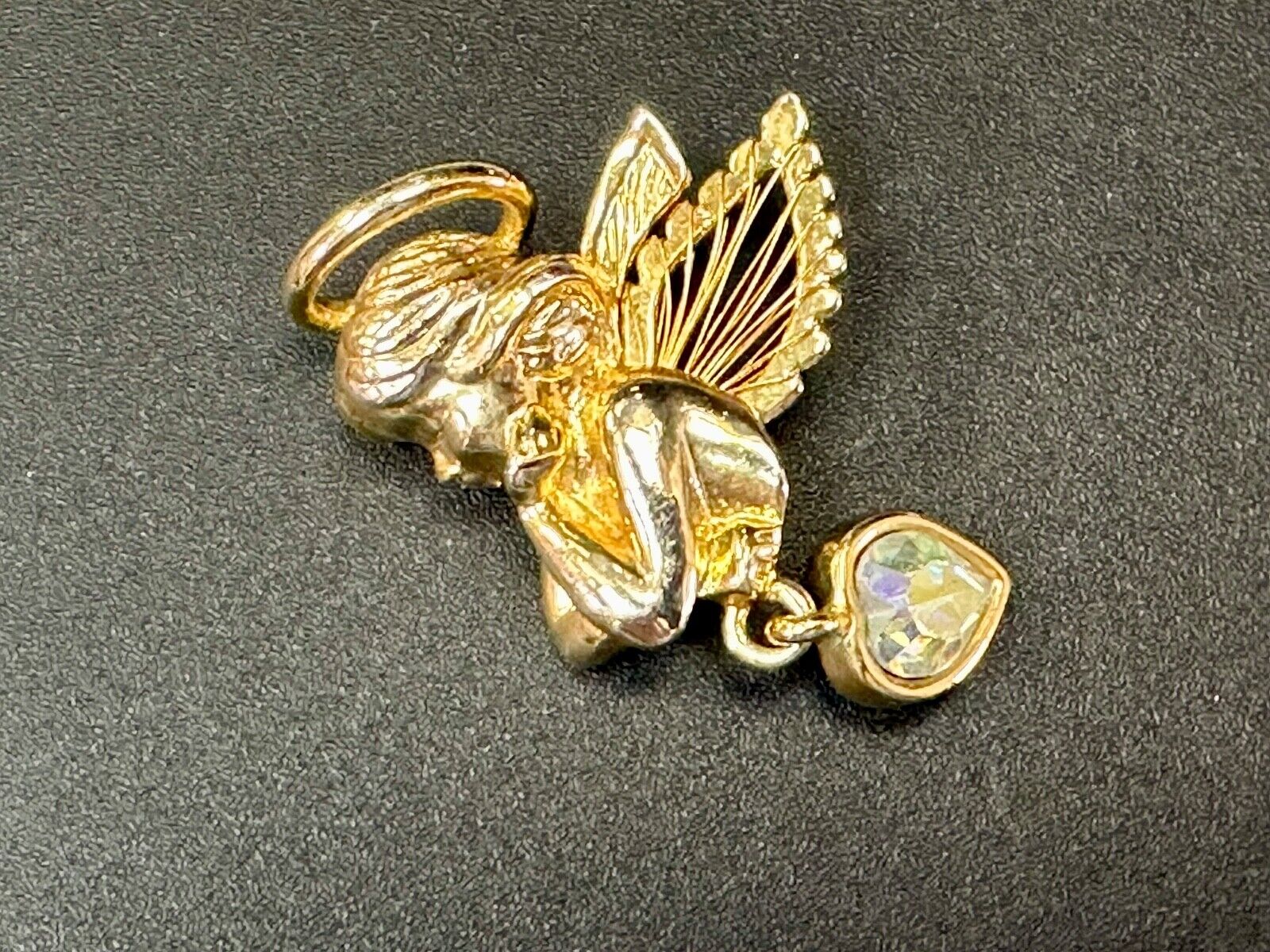 Angle with wings and Heart dangle beautiful AAI vintage brooch pin
