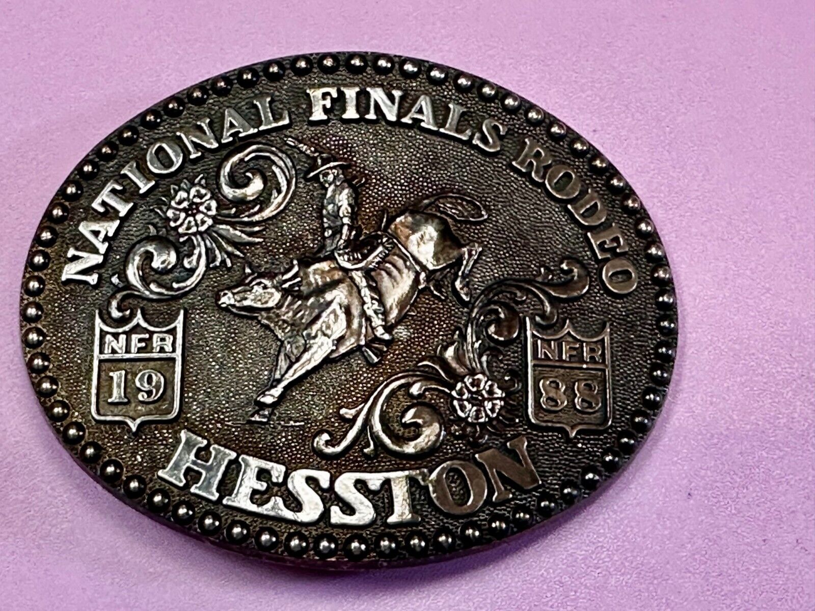 1988 ADM Hesston NFR National Finals Rodeo Cowboys Western Belt Buckle