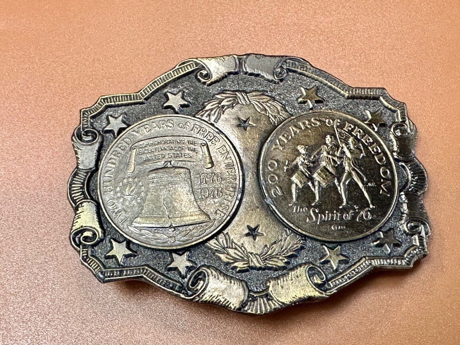 Two Coins Spirit of 76, Liberty Bell Patriotic America Vintage Lewis Belt buckle