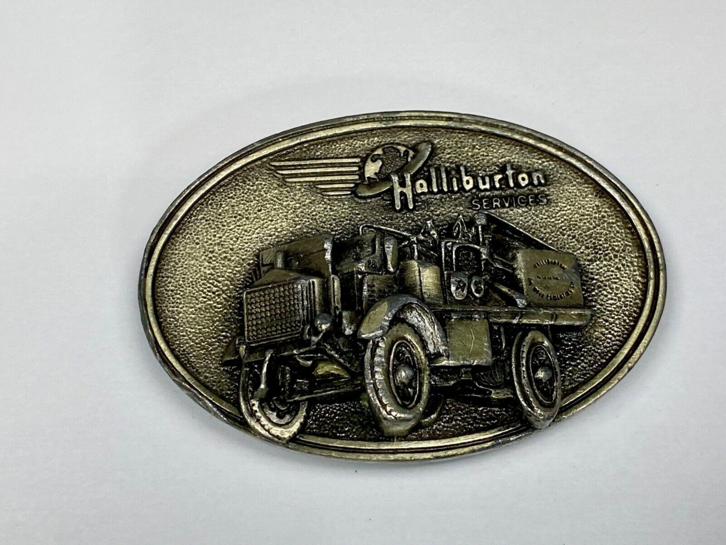 Vintage Halliburton Truck Mounted Pumper Commemorative Duncan Ok Belt Buckle