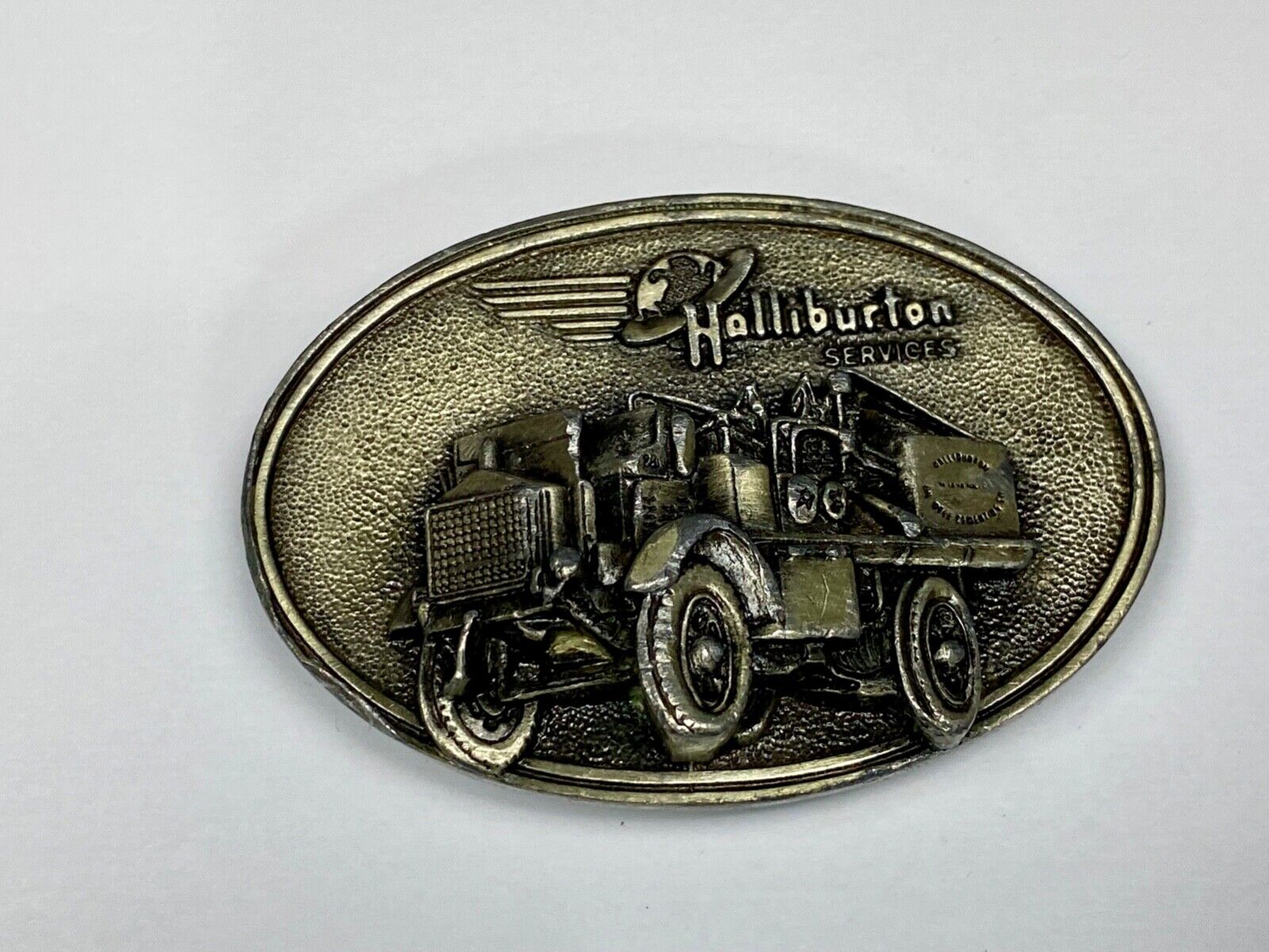 Vintage Halliburton Truck Mounted Pumper Commemorative Duncan Ok Belt Buckle