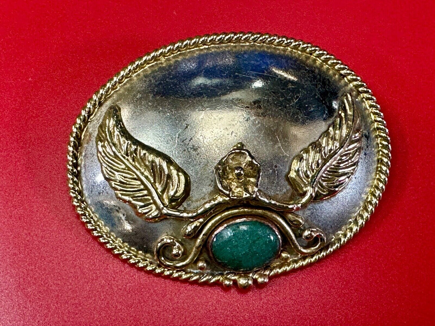 two tone LEAF theme unknown to me! green turquoise? Artisan western belt slide
