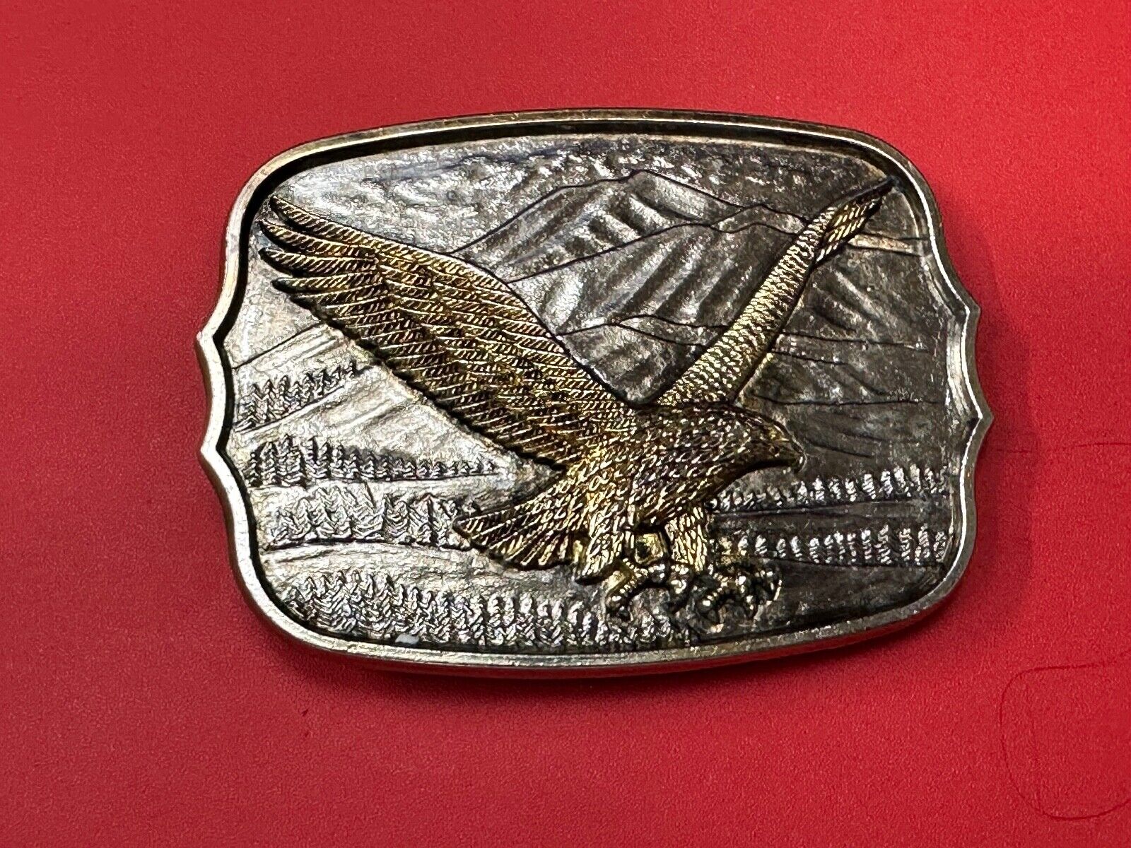 Patriotic American Eagle Hunting Diving Flying over USA Mountainside belt buckle