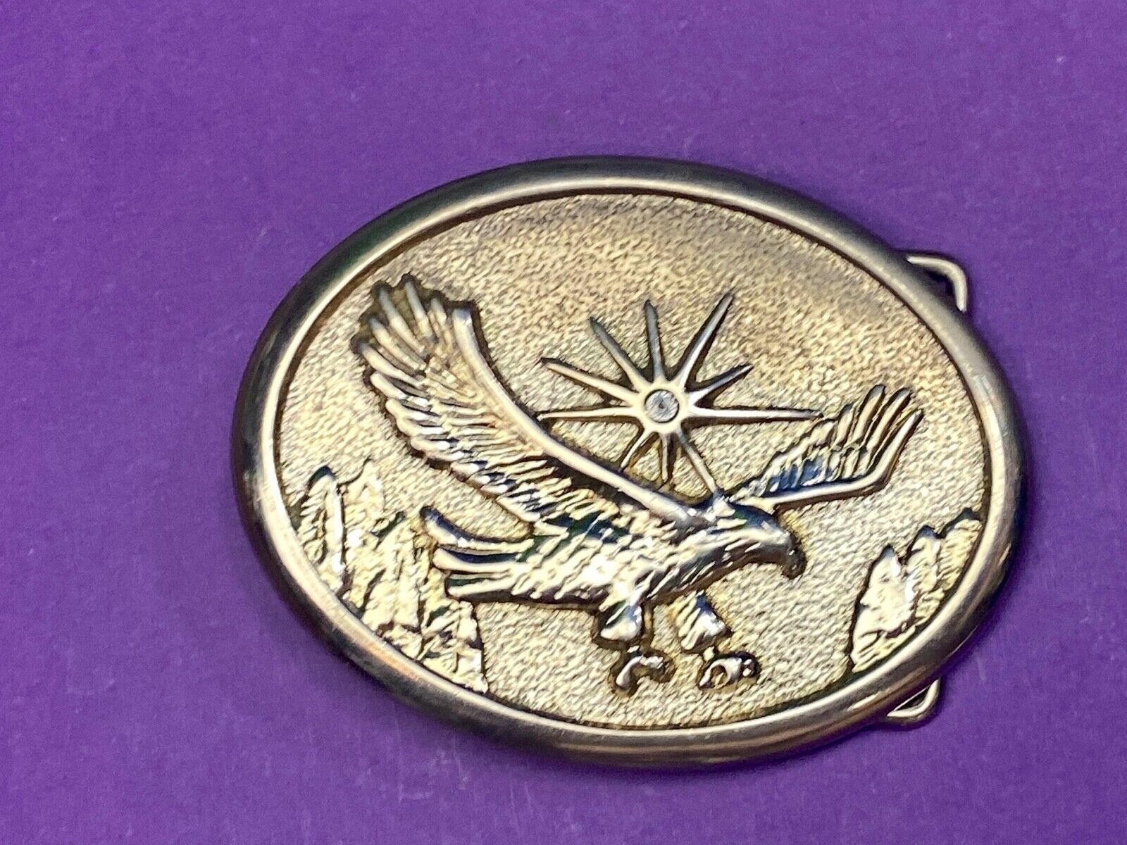 American Eagle Flying wings wide with star sun burst! USA belt buckle 