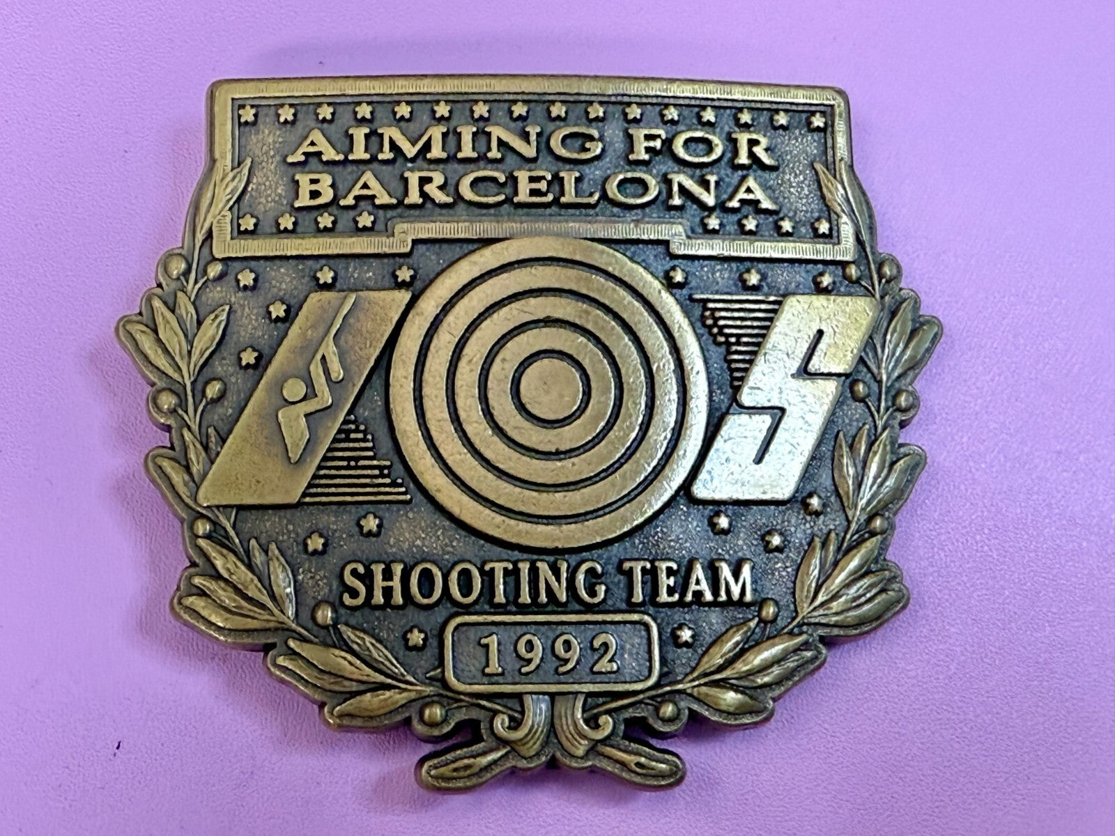 Aiming For Barcelona Shooting Team 1992 Olympics Vintage Commemorate Belt Buckle