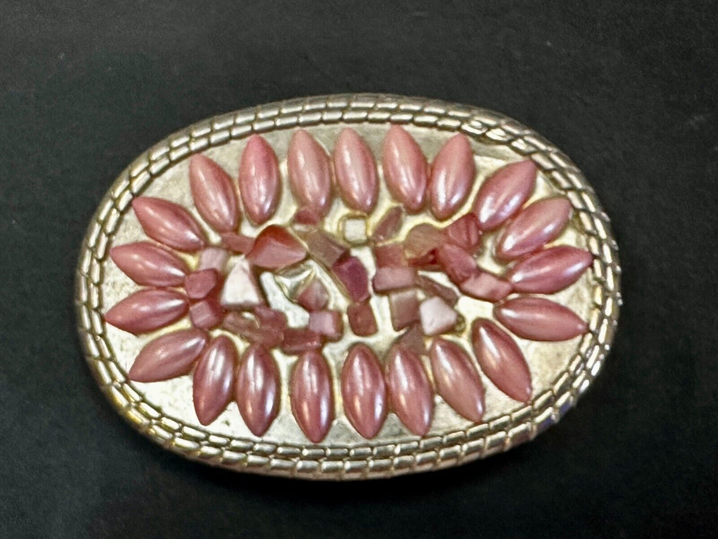 Artisan Made Pink Stones? on silver tone oval western Belt Buckle