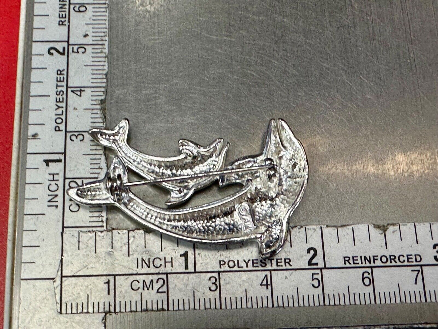 Two  Dolphins Curved Jumping in ocean scene AK Anne Klein Brooch Pin