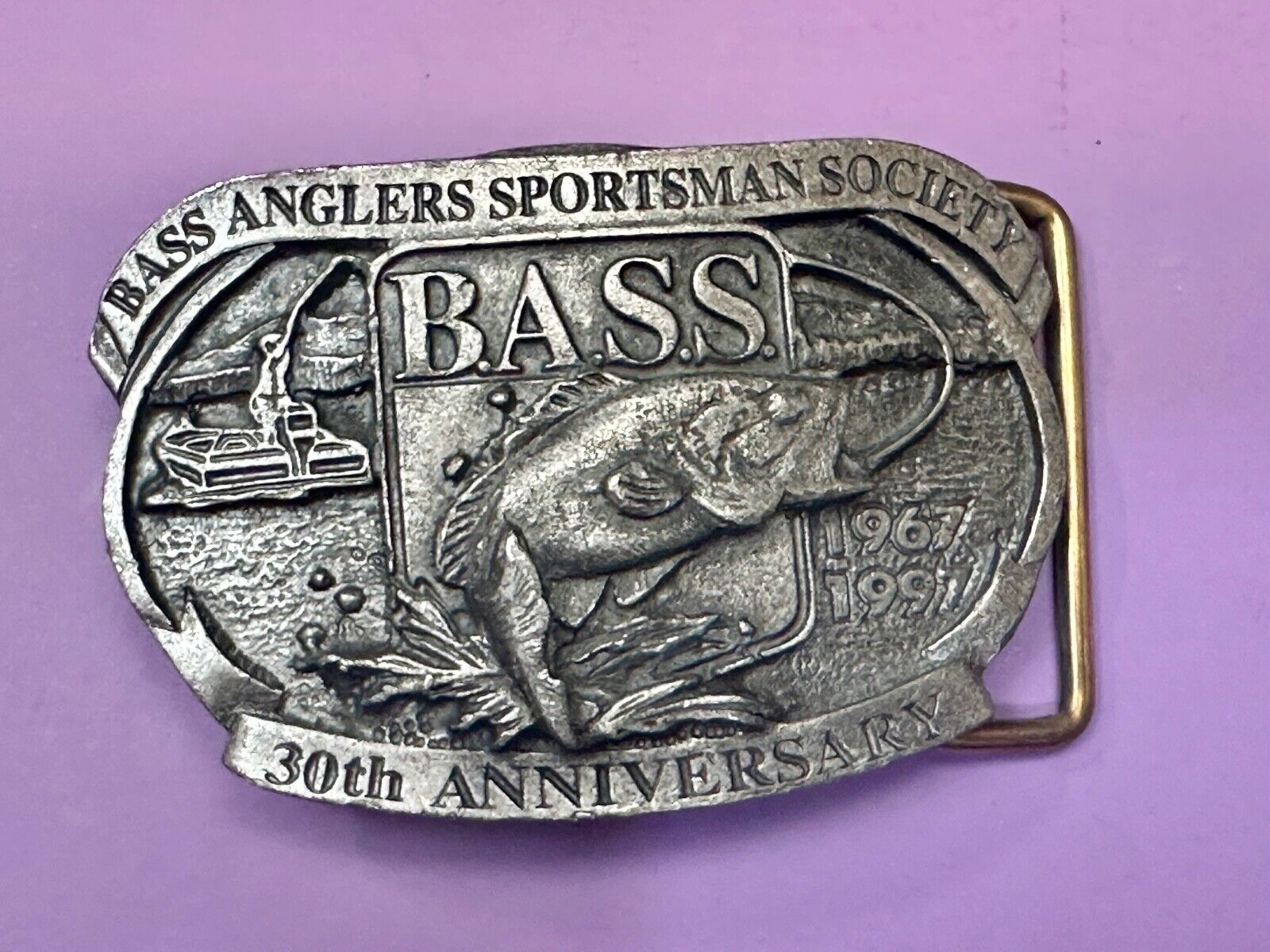 1997 BASS Bass Anglers Sportsman Society Fishing 30th anniversary belt buckle