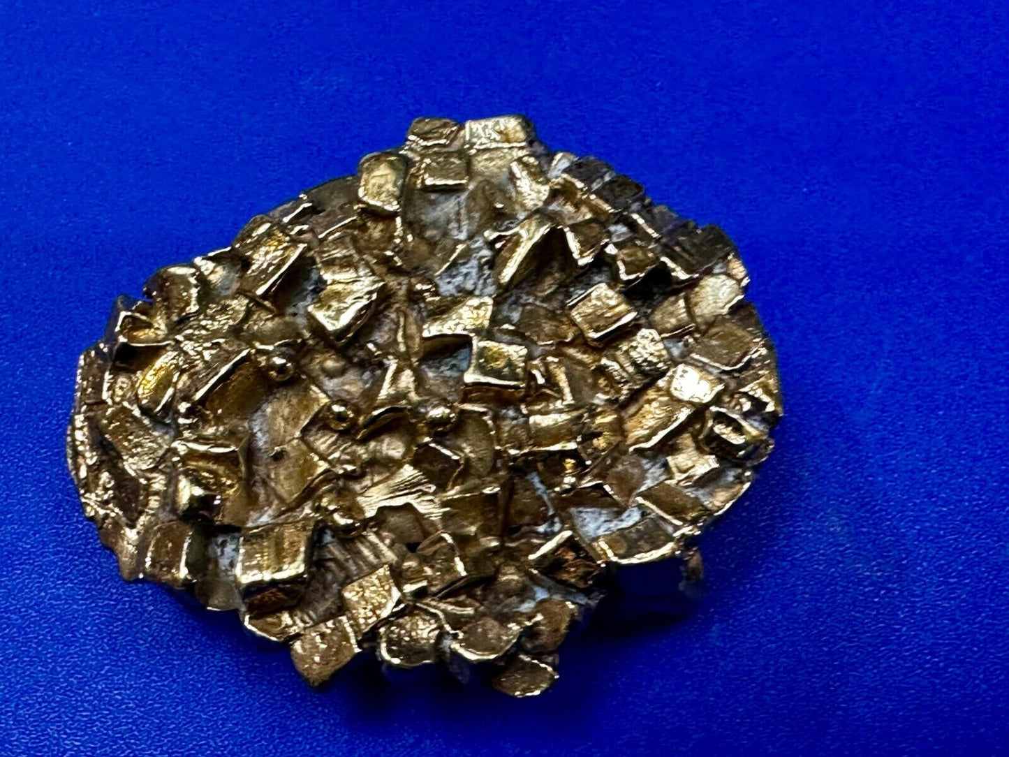 Unique Chunky Nugget Textured Brutalist Gold Tone Hippy Signed Belt Buckle