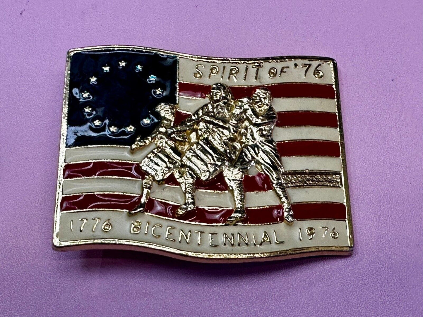 America Bicentennial Spirit of 76" Patriotic Flag Marching Band Belt Buckle
