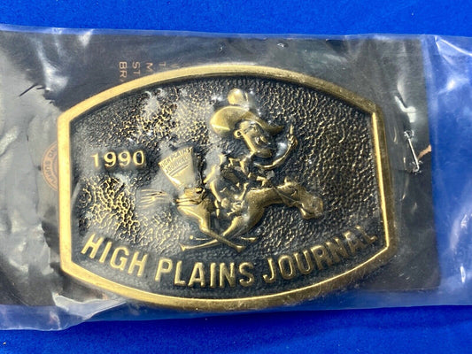 Vintage 1990 High Plains Journal Belt Buckle Cowboy Horse Newspaper by BTS 