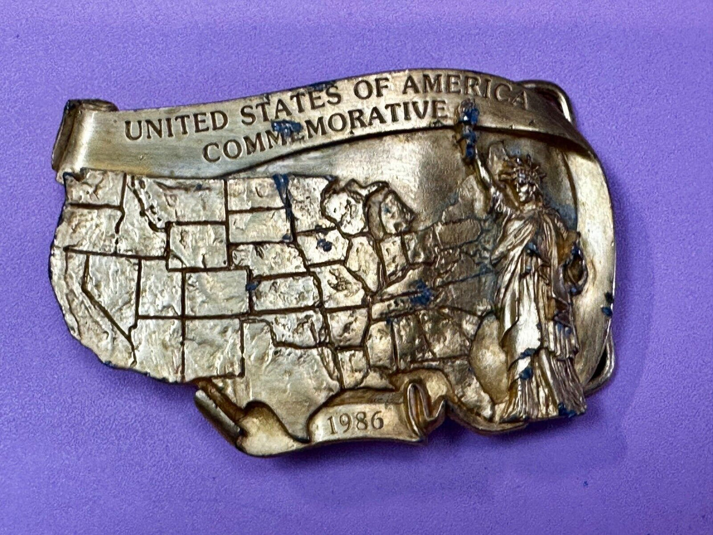 United States of America Liberty States Map Vtg 1986 Commemorative Belt Buckle
