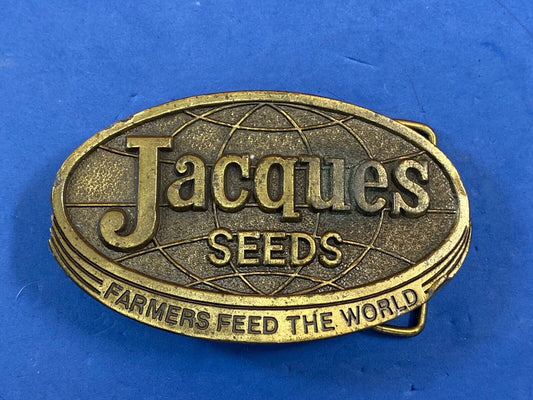 Vintage 1977 Jacques Seeds belt buckle  -  Farmers feed the world by lewis 