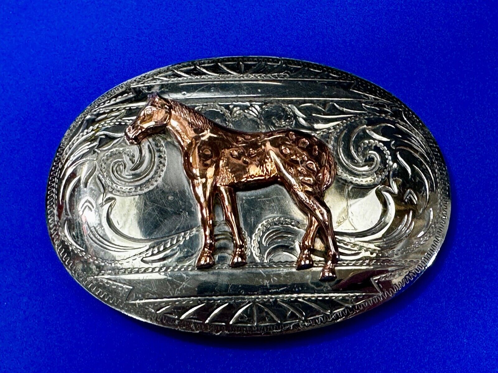 Vintage Horse Trophy With blank Award Nickel Silver Belt Buckle by BELL