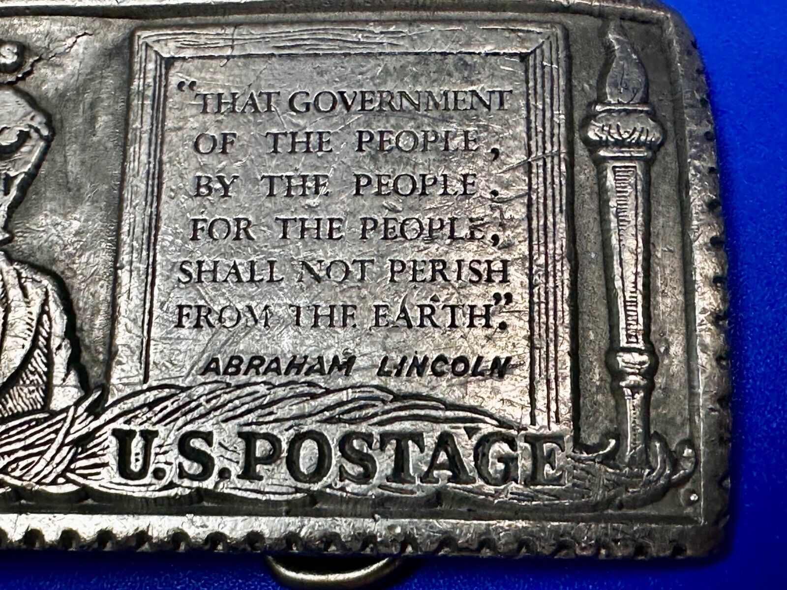 3 Cent Honest Abe Lincoln Stamp Collectors USA Patriotic Pewter Belt Buckle