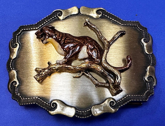 Angry Roaring Lion Tiger Cheetah In Tree Safari Animal Raintree Belt Buckle