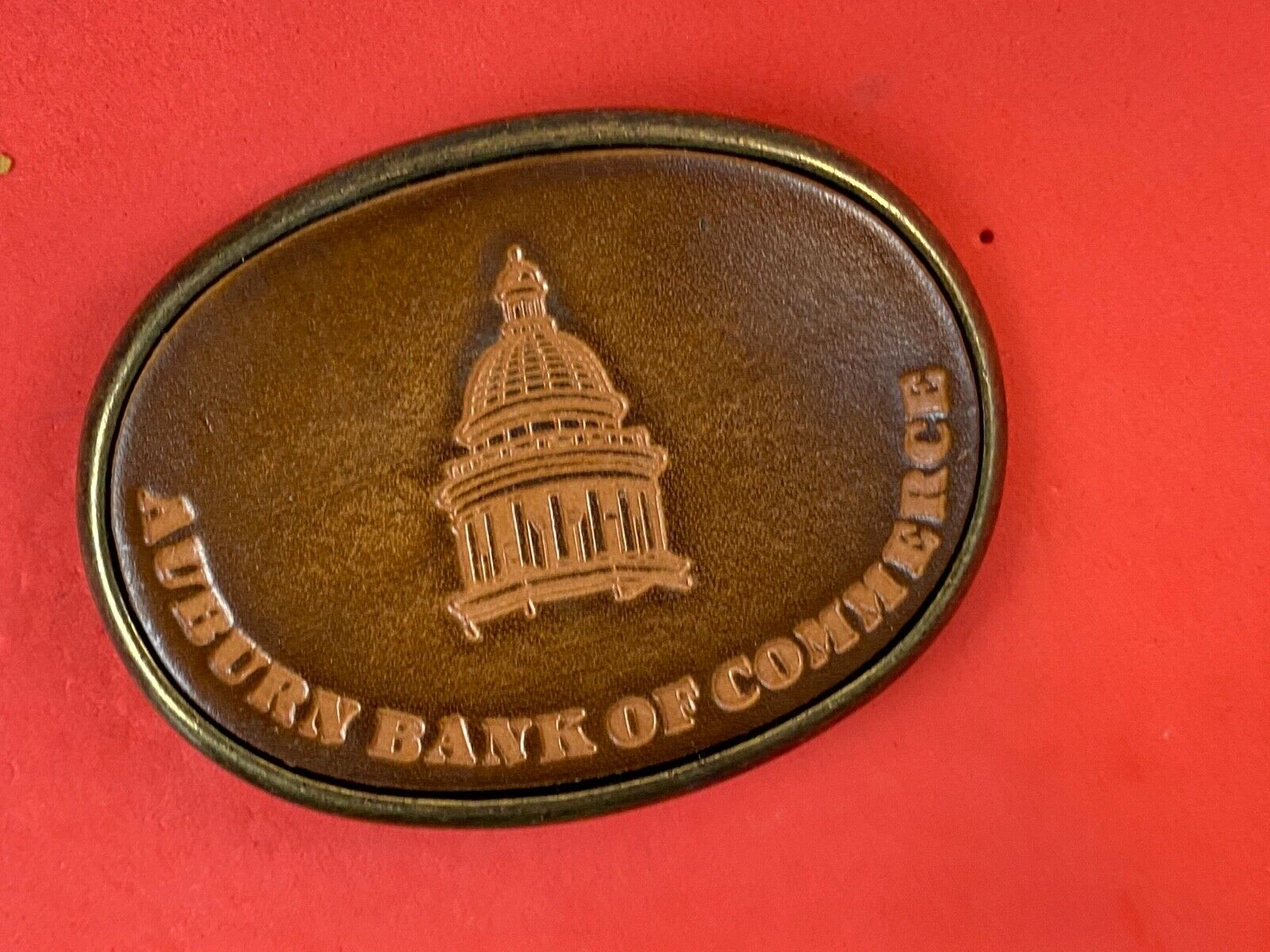 Auburn bank of commerce vintage Leather belt buckle by elcid