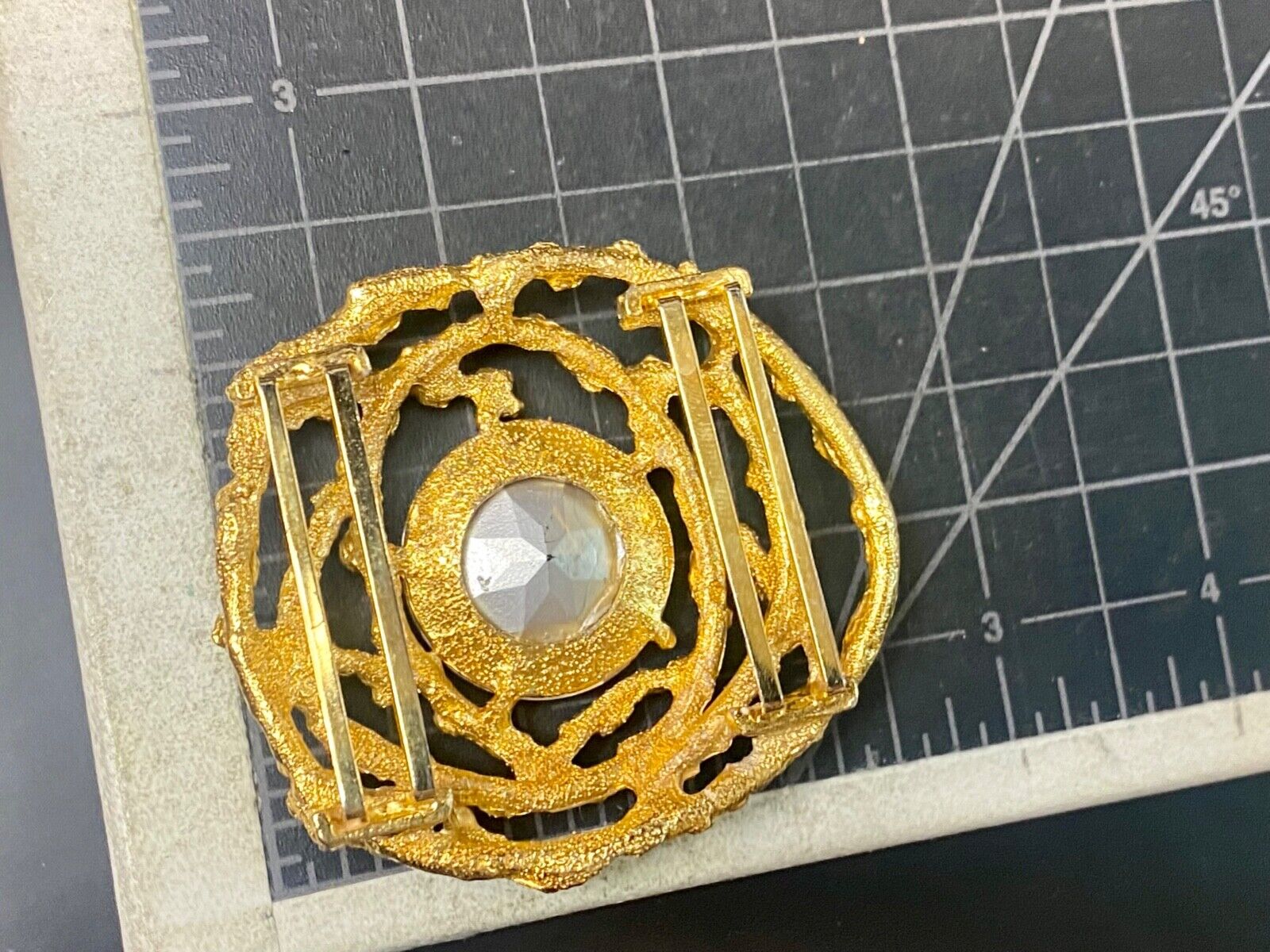 Beautiful retro gold tone see through abstract -Faux stone, belt slide or buckle