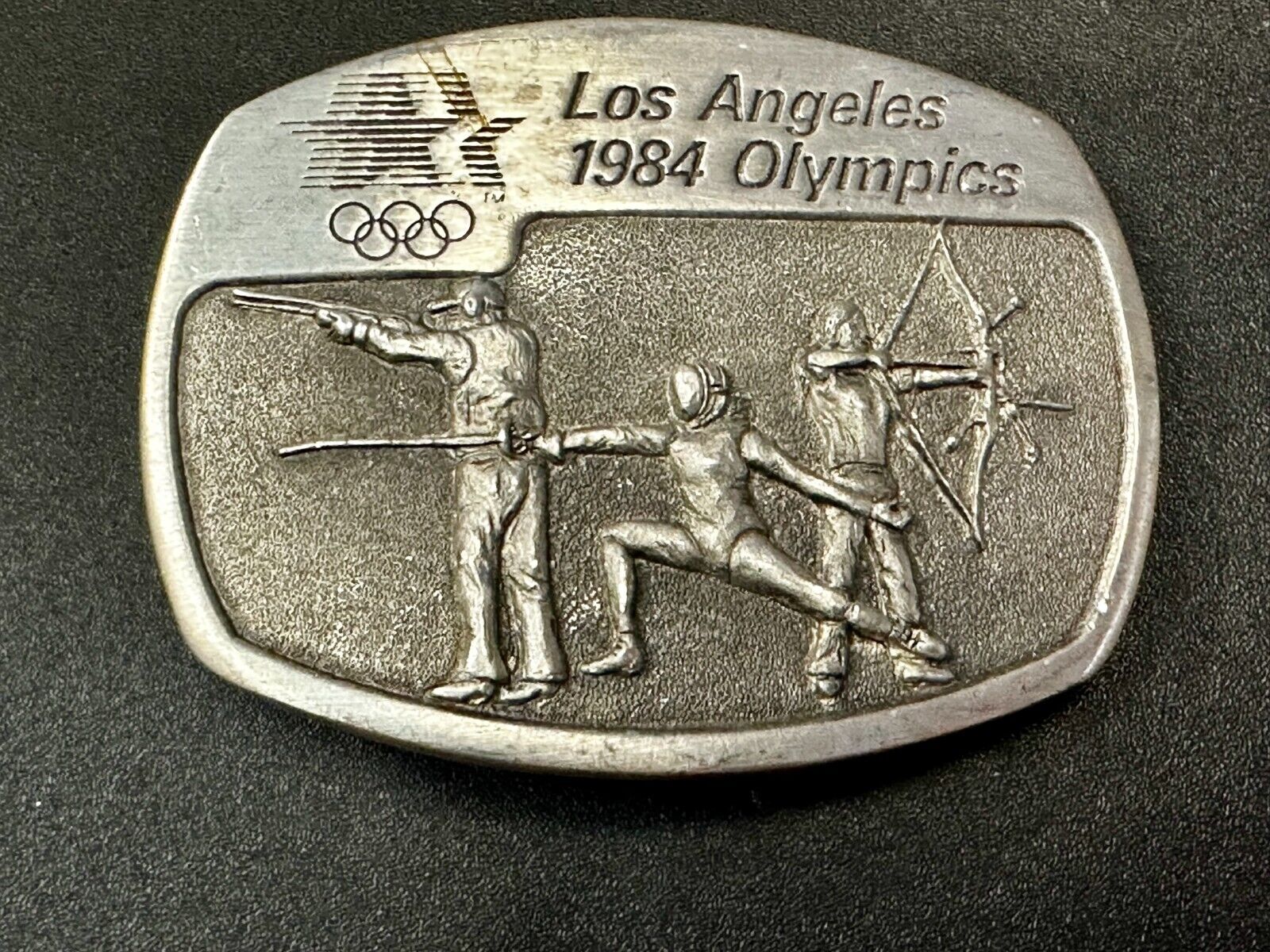 Archery Fencing Los Angeles CA 1984 Olympics Sanchez Pewter Belt Buckle
