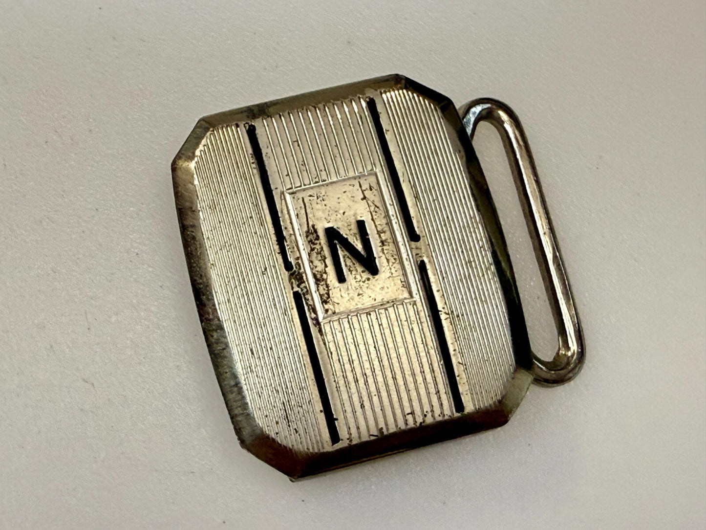 Antique Custom Letter Initial N Monogram Silver Plate Pioneer Belt Buckle
