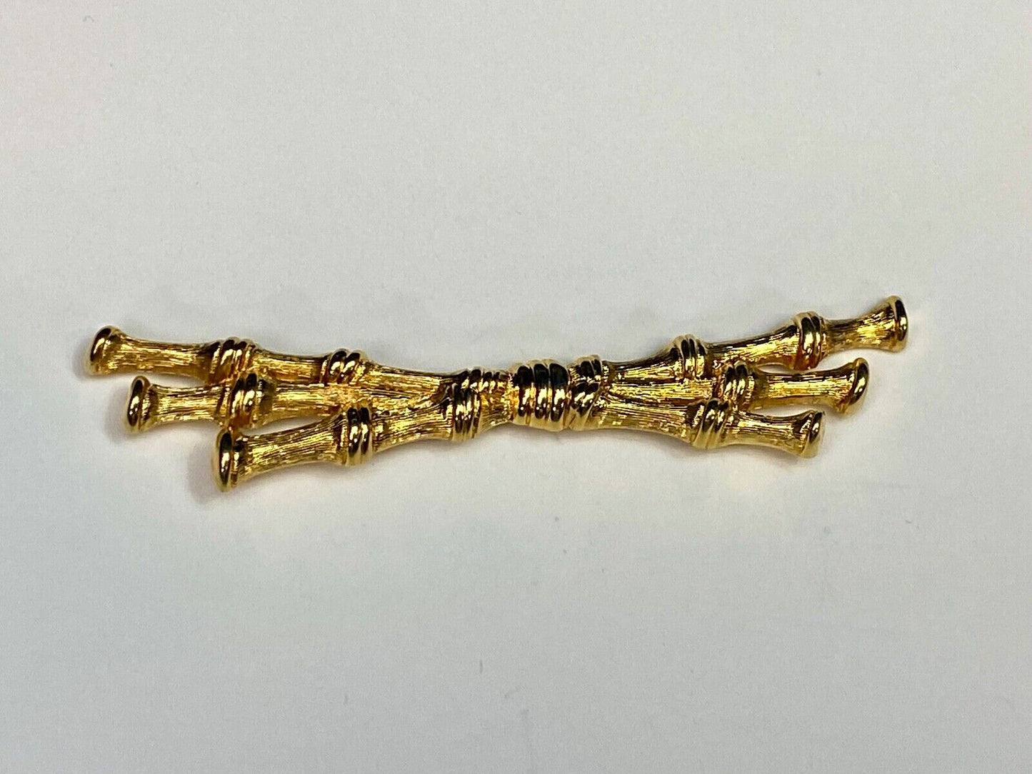3 Tied Bamboo Stick Large 4" Wide Gold Tone Brooch Pin By Monet