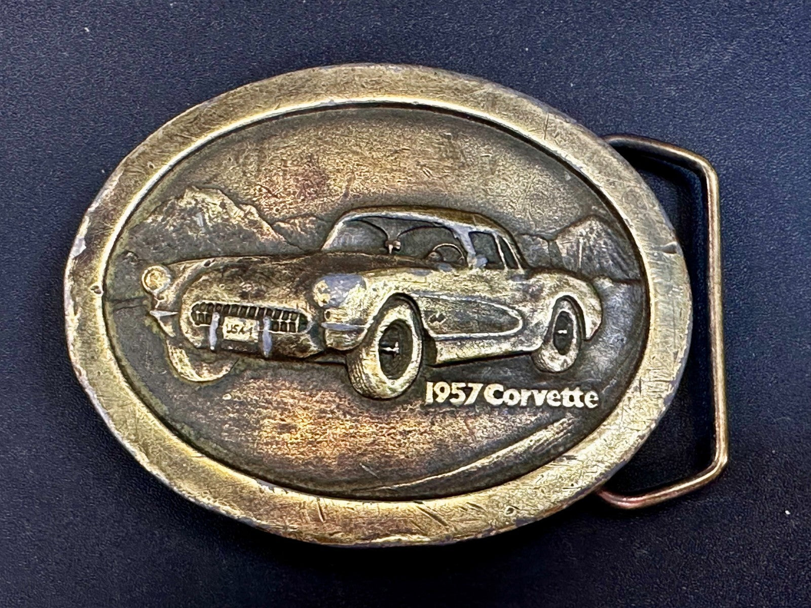 1957 Corvette Chevy Car Collector Brass Tone Indiana Metal Craft Belt Buckle