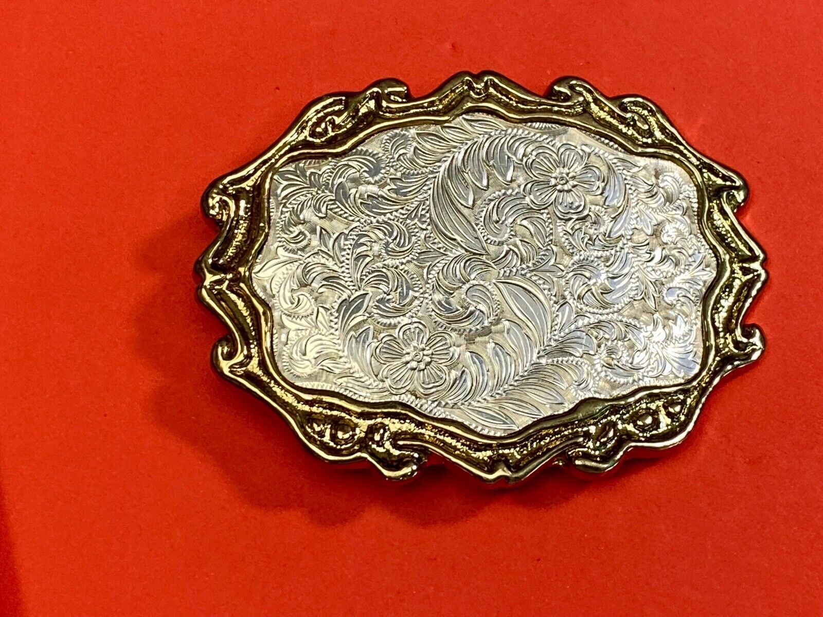 Unique Shape Western Belt Buckle Floral Design Western Cowboy Cowgirl Signed W