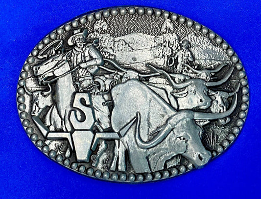 Adm Zee Series Belt Buckle Western Cowboy Roping Longhorn Rodeo Cattle 