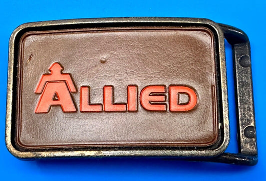 70's Allied Trucking Transportation Vintage leather Belt Buckle orange lettering