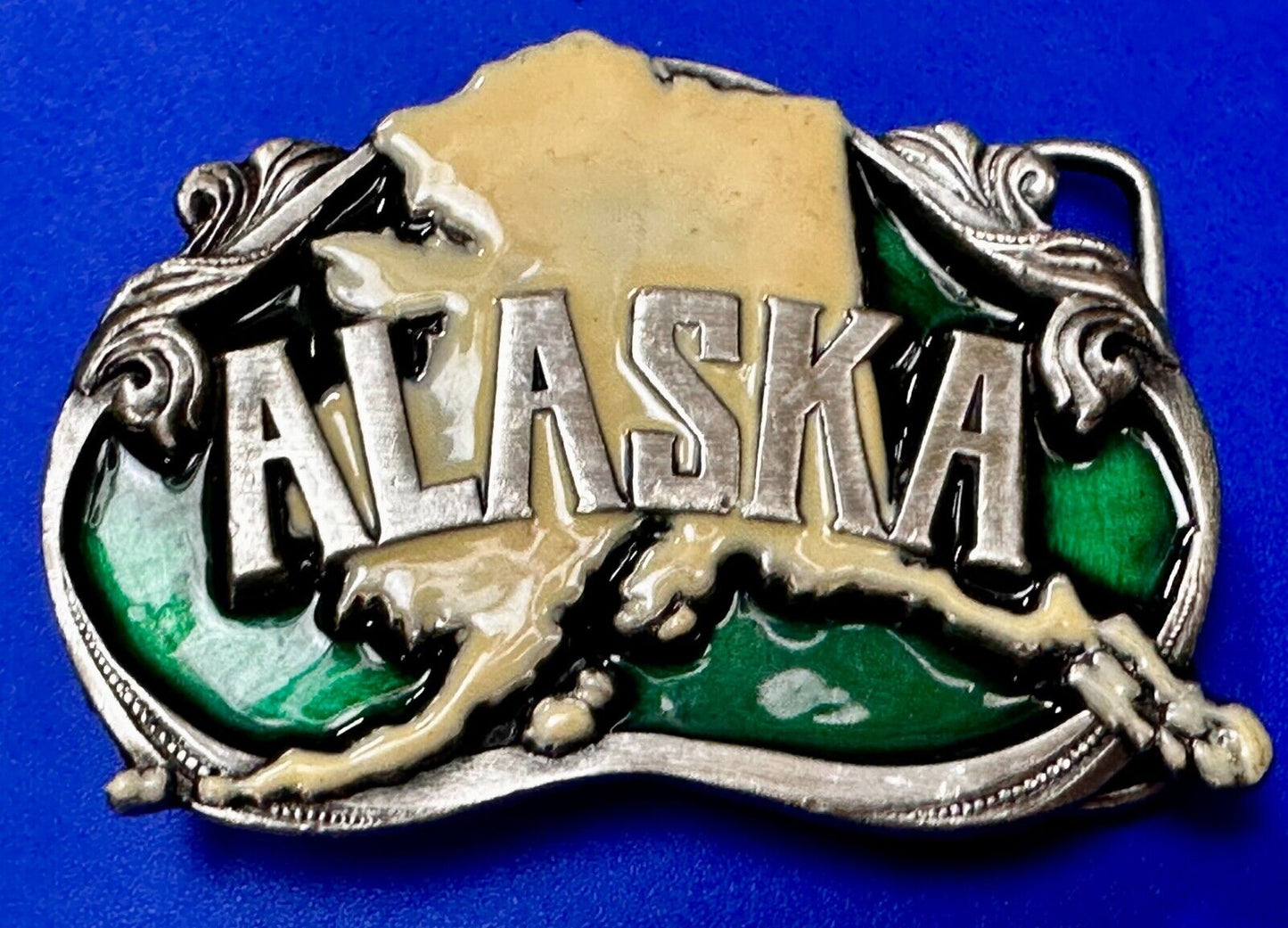 Alaska The Great Land Last Frontier State Map Vintage 1984 Siskiyou Belt Buckle
