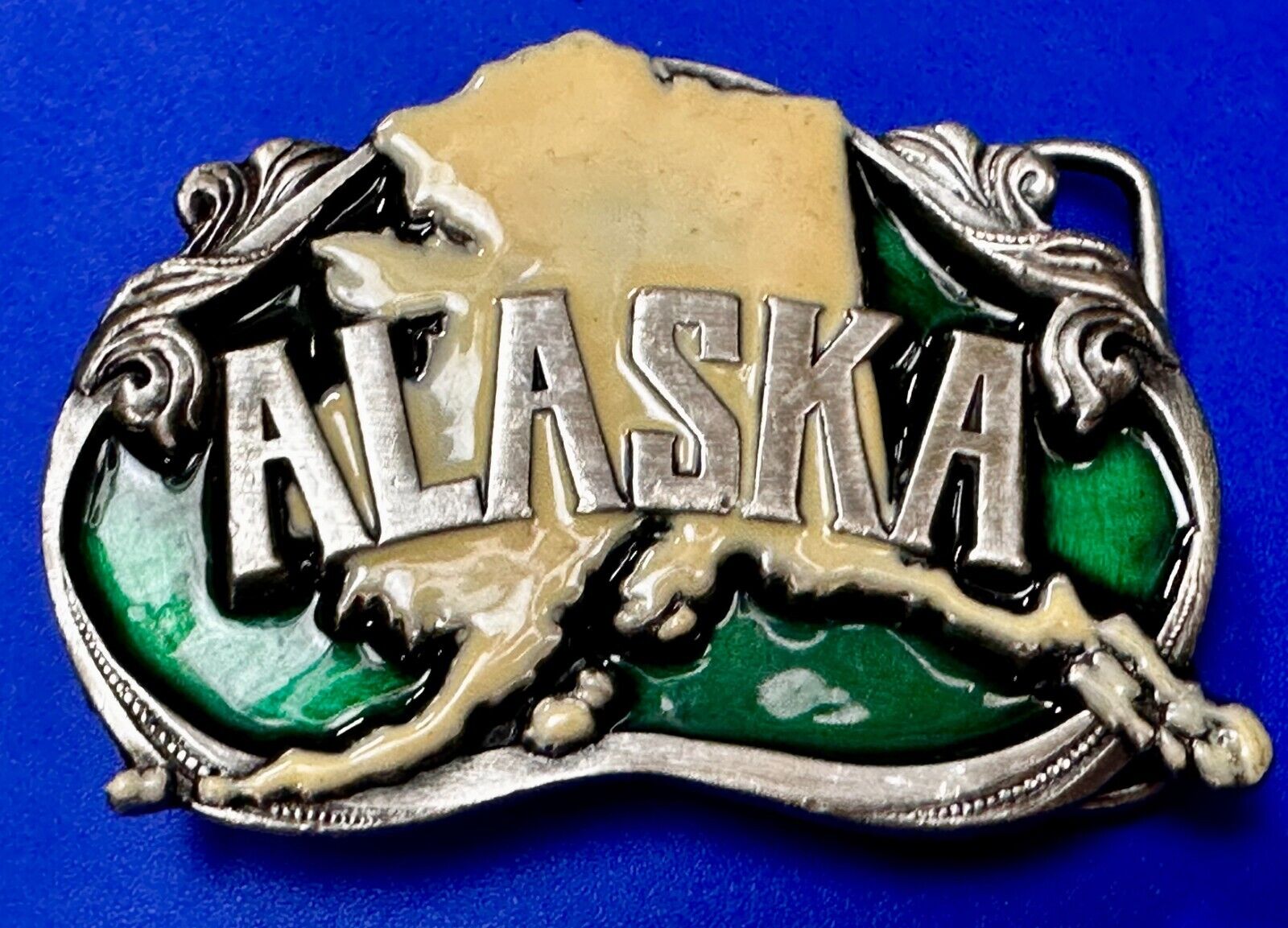 Alaska The Great Land Last Frontier State Map Vintage 1984 Siskiyou Belt Buckle