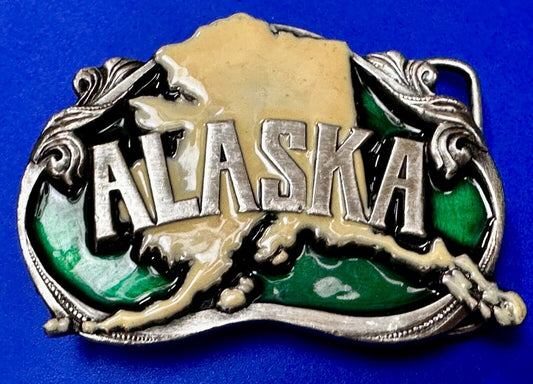 Alaska The Great Land Last Frontier State Map Vintage 1984 Siskiyou Belt Buckle