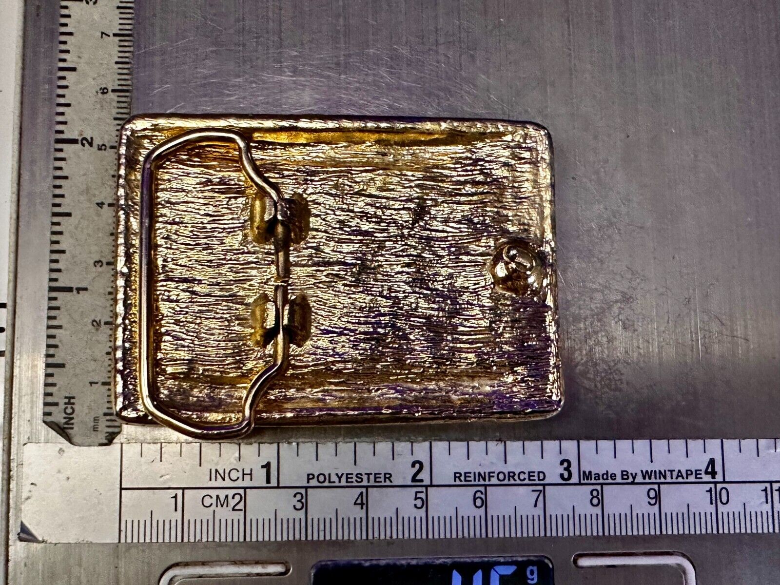 Vintage Artisan Handcrafted Cut & Polished Stone Slab In Gold Tone Belt Buckle