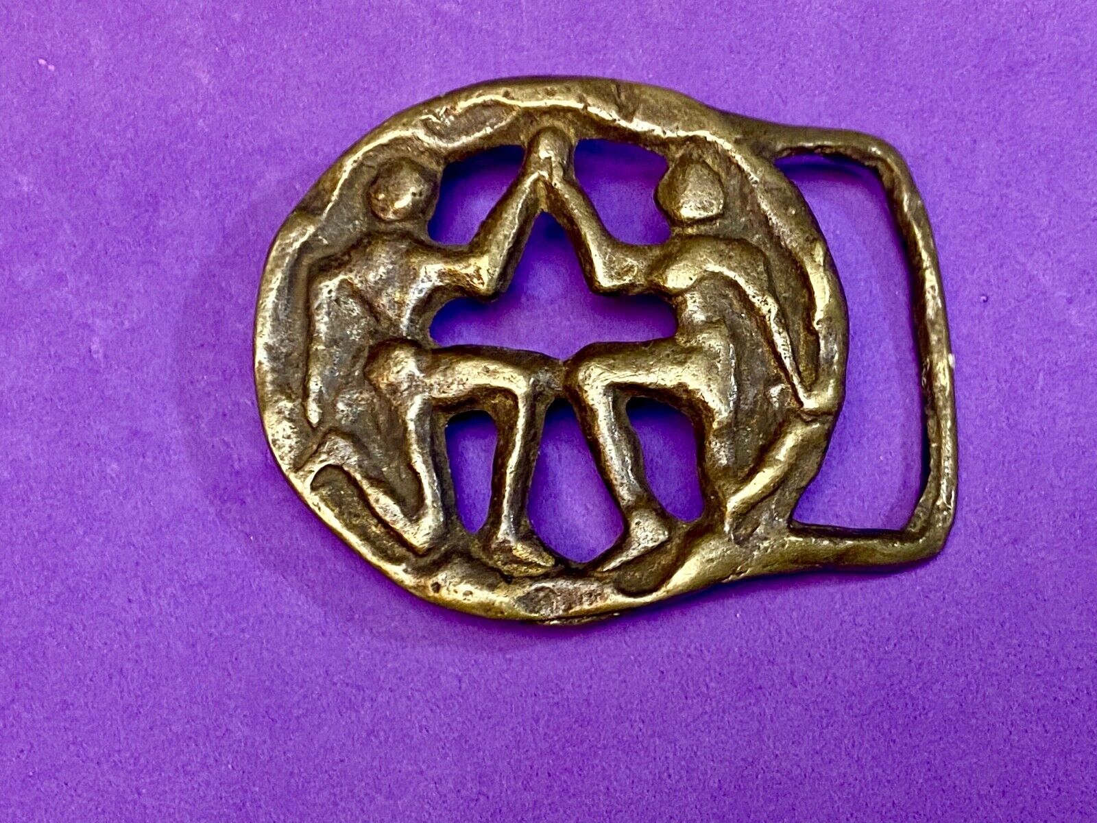 Vintage Hippie round Gemmni Twins Horoscope Astrological belt buckle 