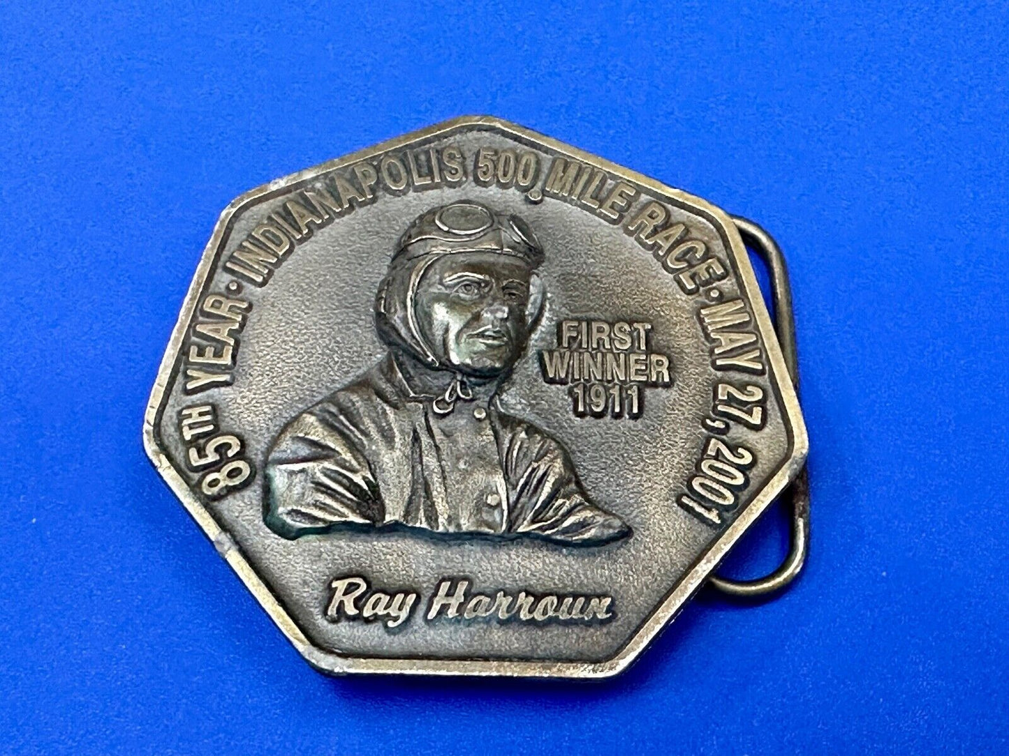 85th Indianapolis 500 Race Day First winner Ray Harrow commemorative belt buckle